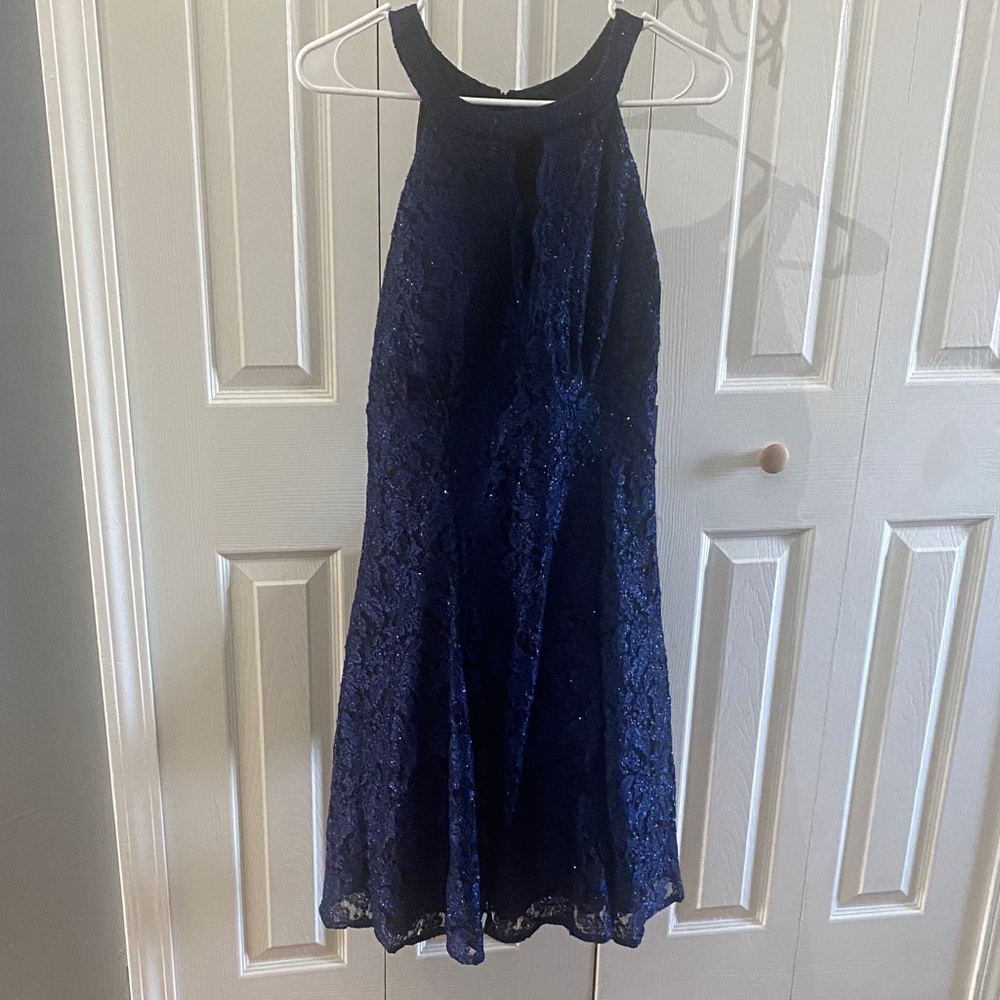 R&M Collections Navy Lace Halter Evening Dress size 16
